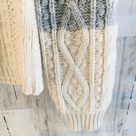 La Vie Rebecca Taylor Cable Knit Sweater Wool Cotton Blend Striped - Picture 6 of 12